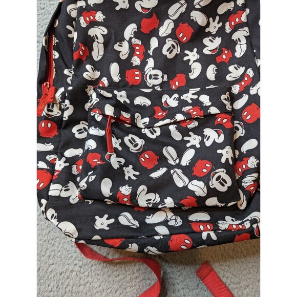 Disney Store Mickey Mouse Backpack All Over Print Black Red‎ White Adult School - Picture 2 of 11